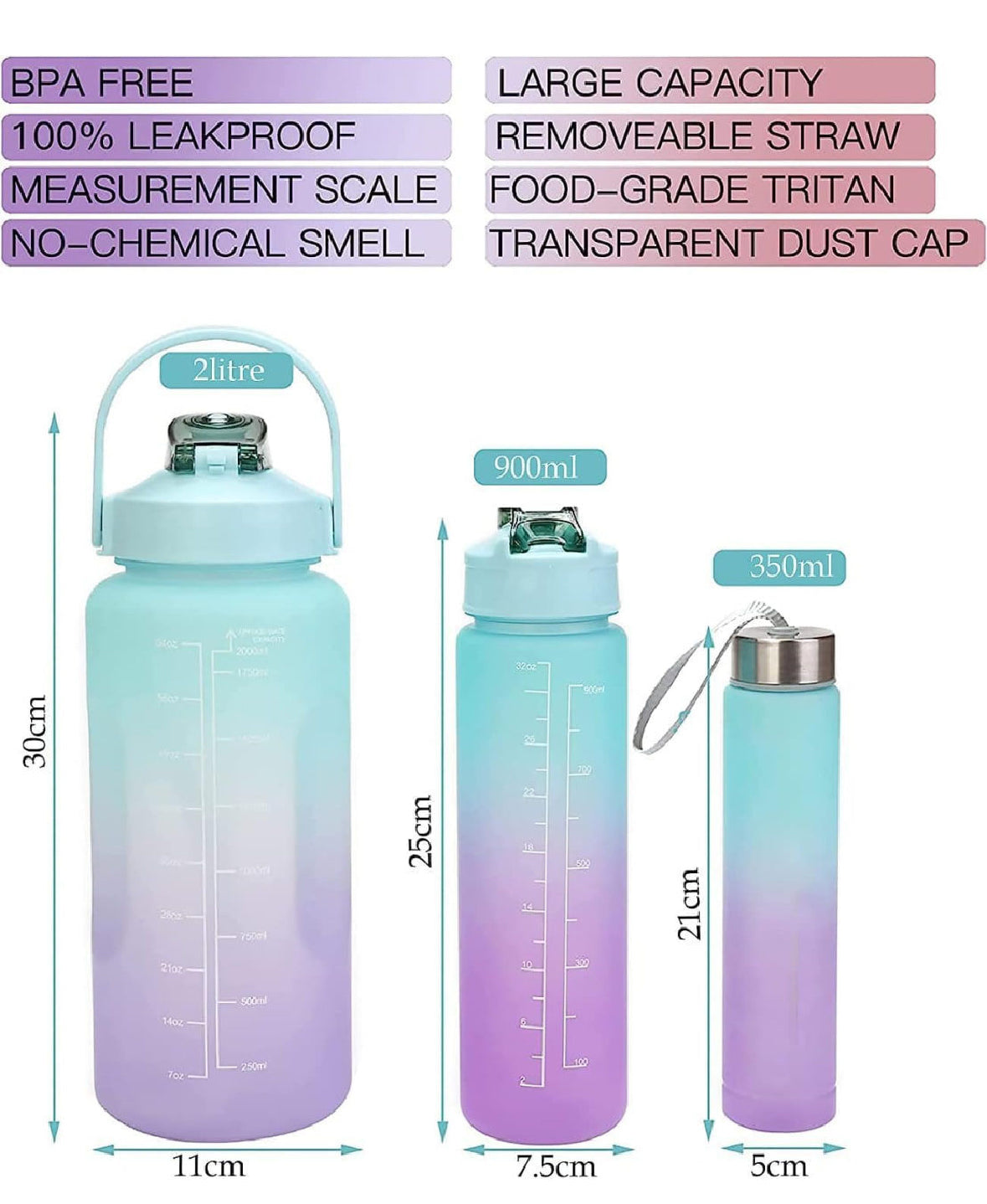 Motivational Sipper Water Bottle(Set of 3)
