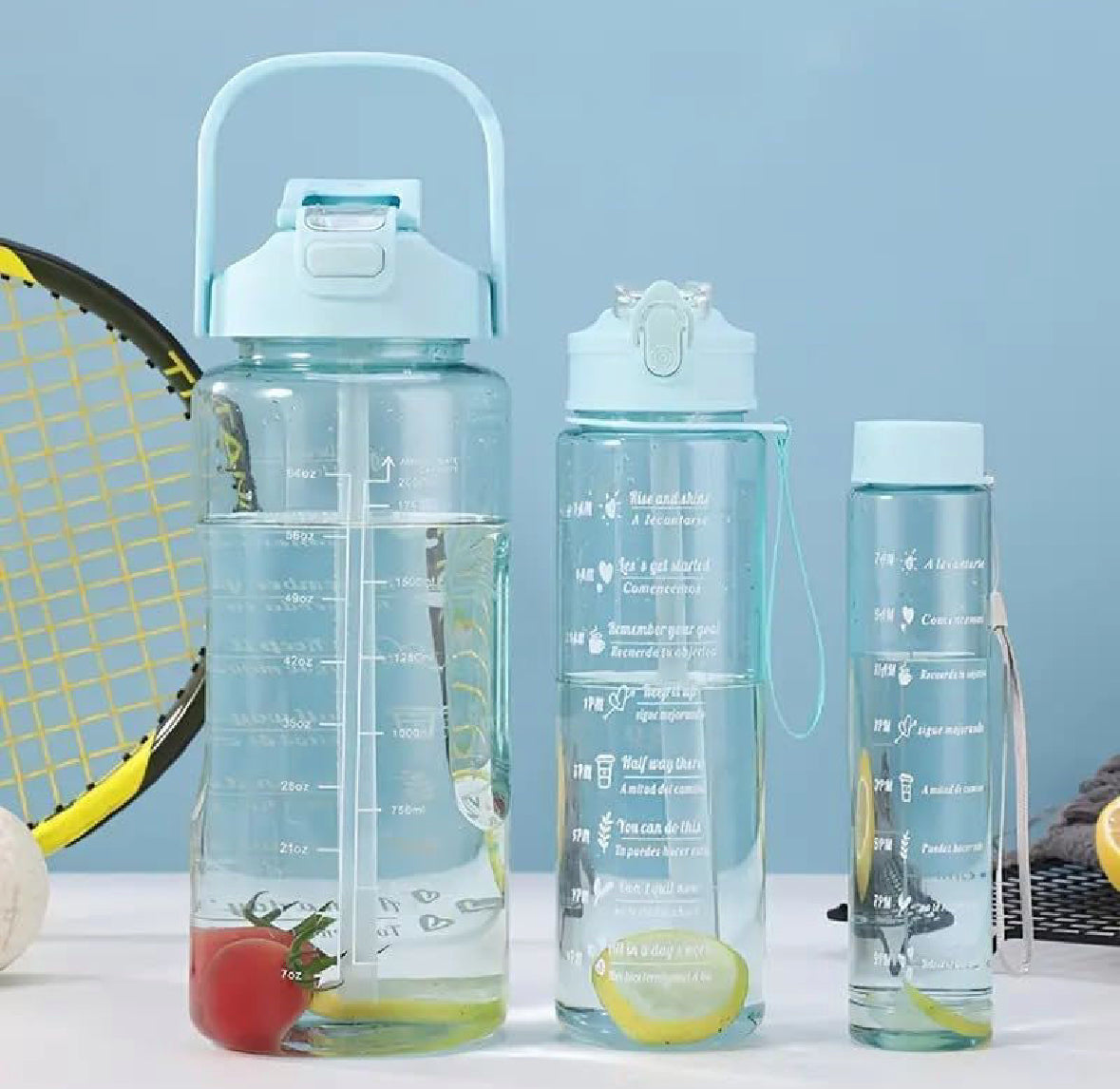 Motivational Sipper Water Bottle (Set of 3 Pcs) (Transparent)