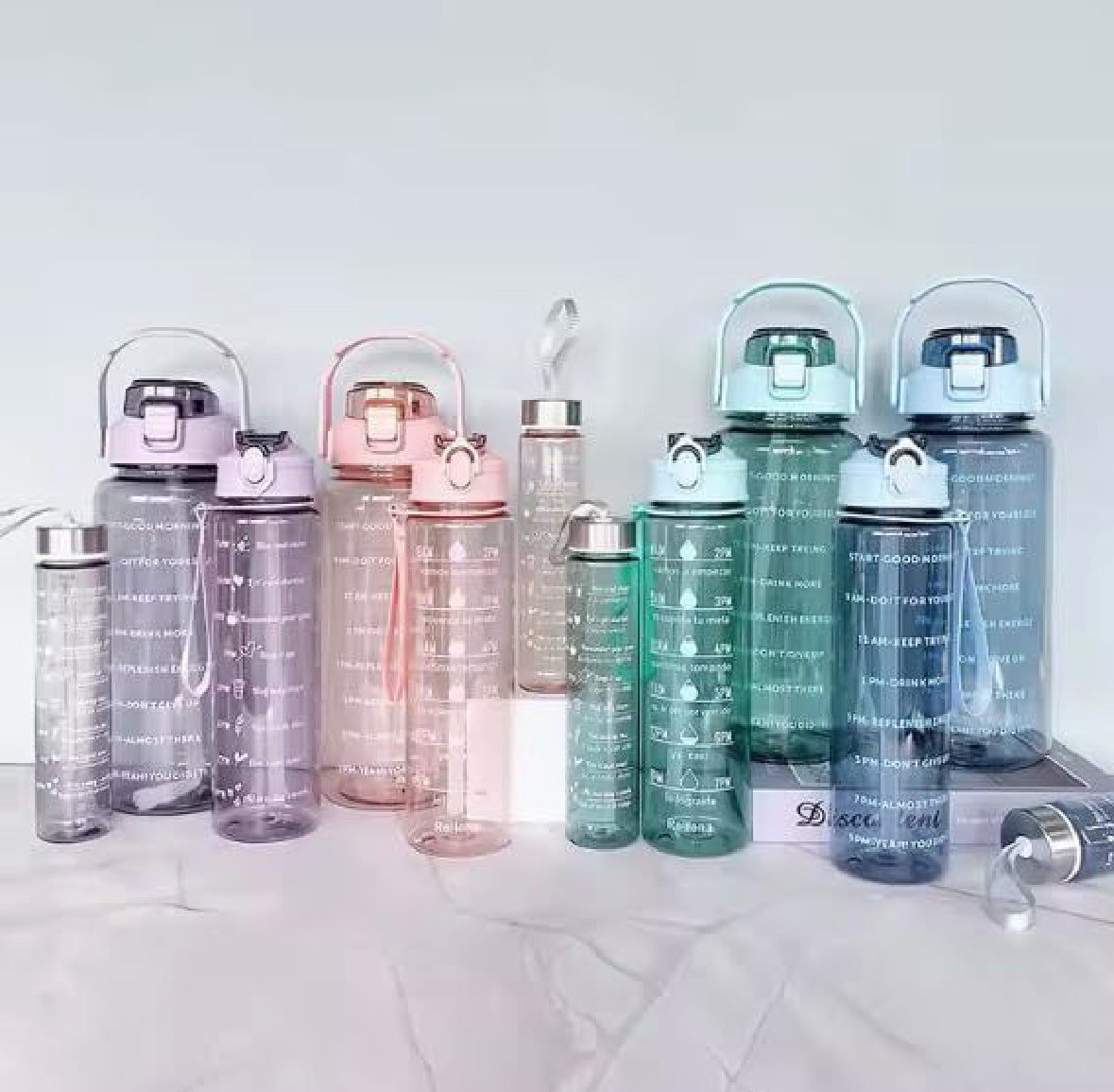 Motivational Sipper Water Bottle (Set of 3 Pcs) (Transparent)