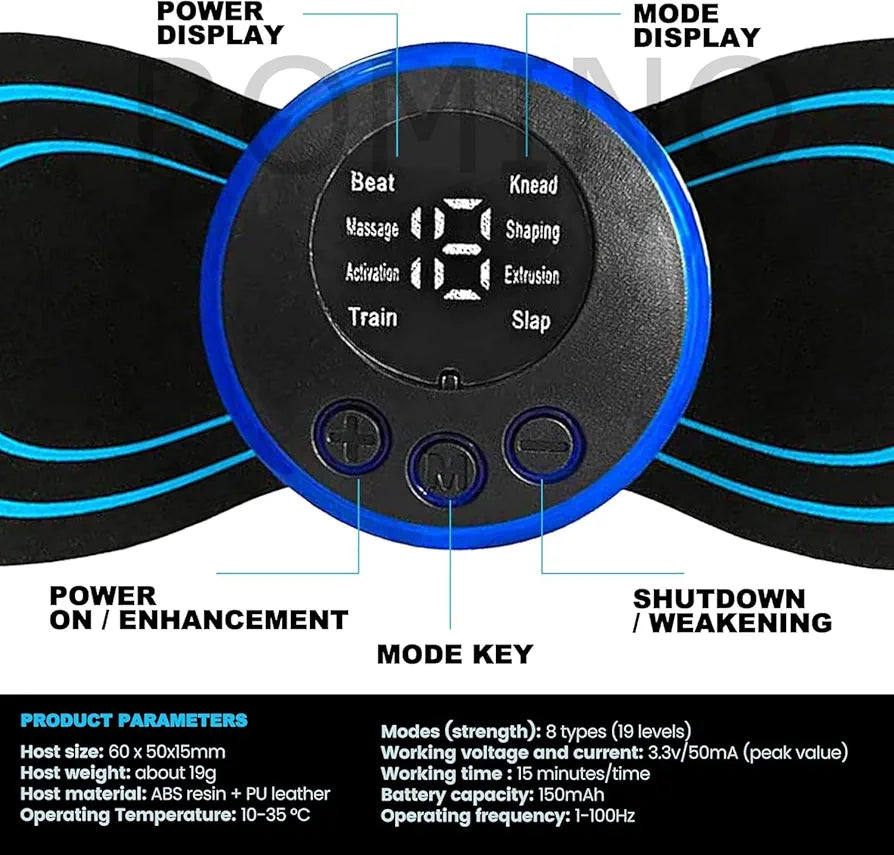 Wireless EMS Mini Body Massager Machine Portable Butterfly Massager Pads | Wireless EMS Muscle Stimulator for Back,Shoulder, Neck & Body Pain Relief