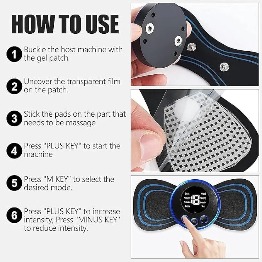 Wireless EMS Mini Body Massager Machine Portable Butterfly Massager Pads | Wireless EMS Muscle Stimulator for Back,Shoulder, Neck & Body Pain Relief