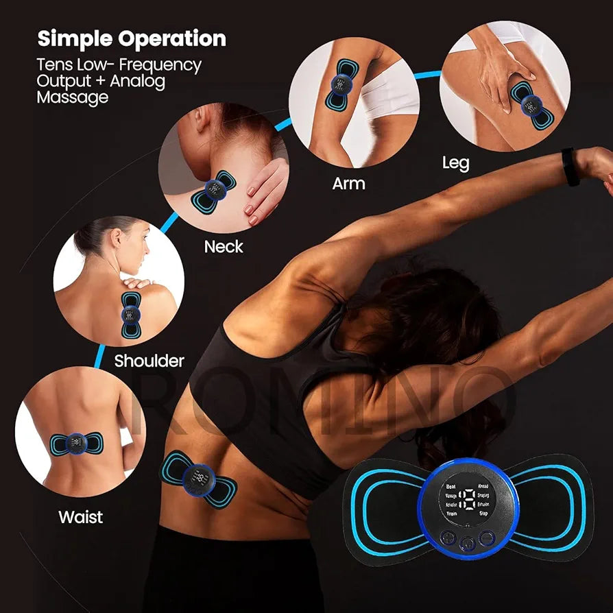 Wireless EMS Mini Body Massager Machine Portable Butterfly Massager Pads | Wireless EMS Muscle Stimulator for Back,Shoulder, Neck & Body Pain Relief