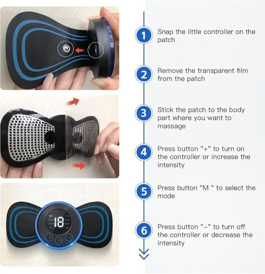 Wireless EMS Mini Body Massager Machine Portable Butterfly Massager Pads | Wireless EMS Muscle Stimulator for Back,Shoulder, Neck & Body Pain Relief