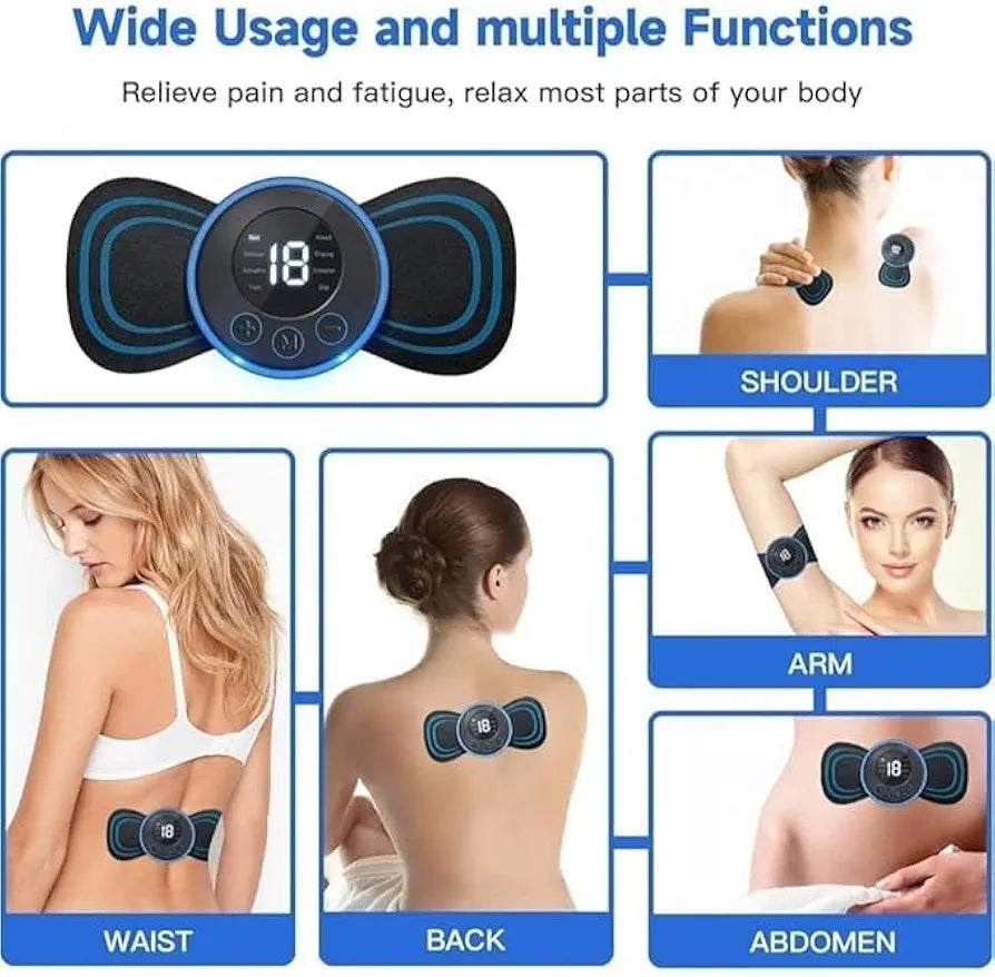 Wireless EMS Mini Body Massager Machine Portable Butterfly Massager Pads | Wireless EMS Muscle Stimulator for Back,Shoulder, Neck & Body Pain Relief